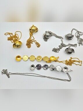LOT of Multi-Layer Photo Ball Locket Necklace Gold & Silver 7 Total NWOT
